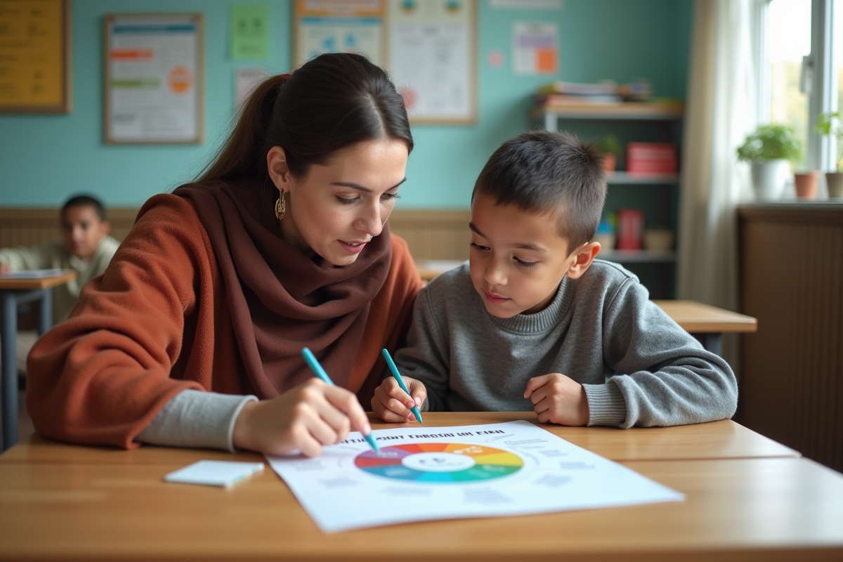 Enfant et adulte discutant autour d