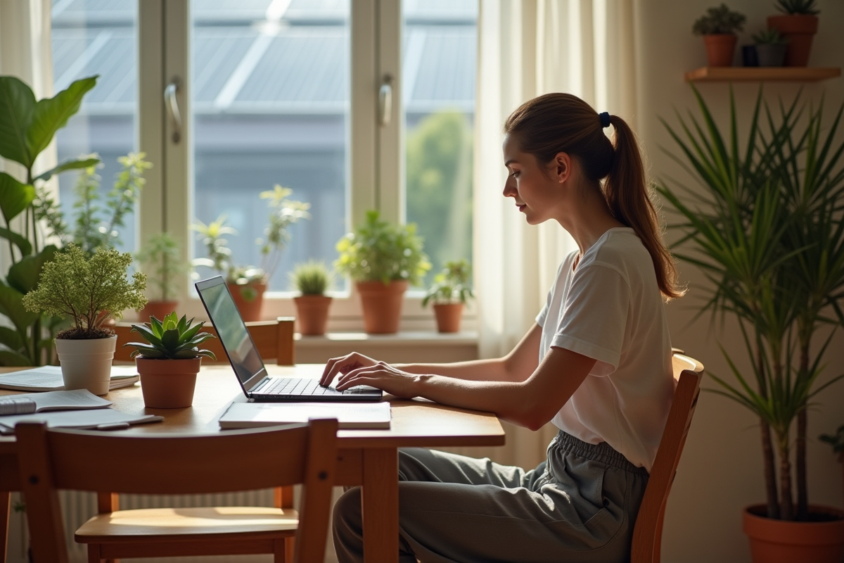 Femme calculant ses besoins en énergie à la maison