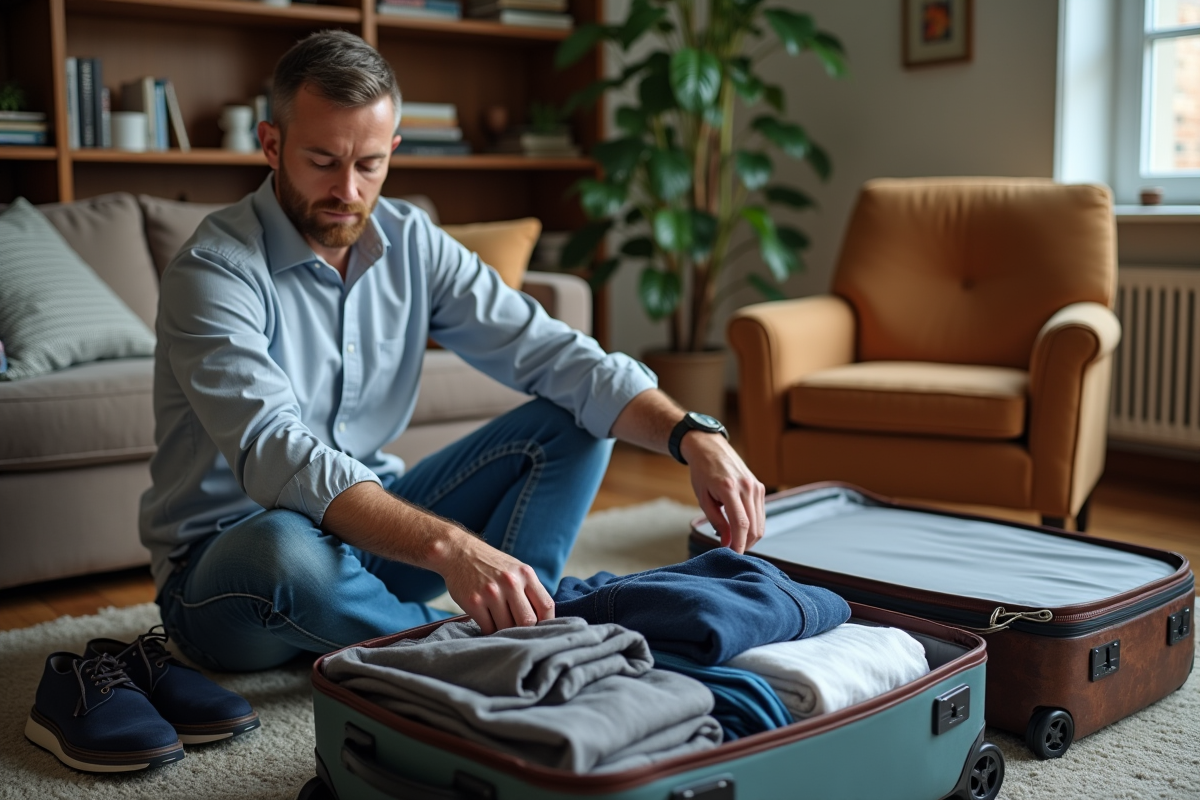 Homme organisant ses vêtements pour le voyage