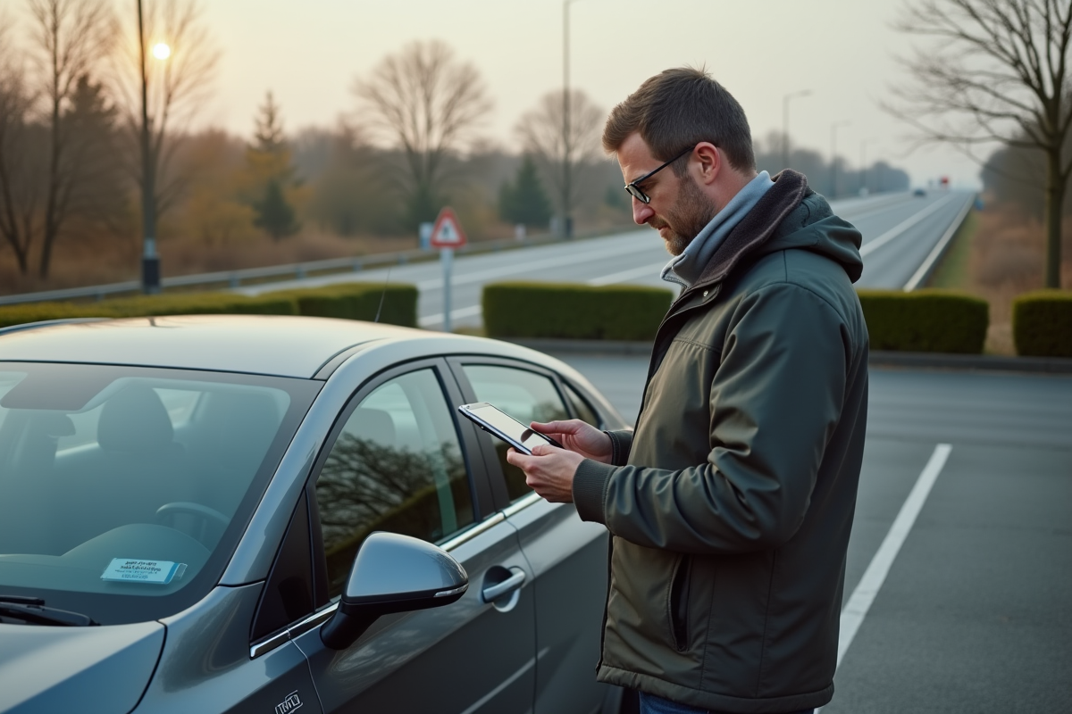 Homme vérifiant son trajet à côté d