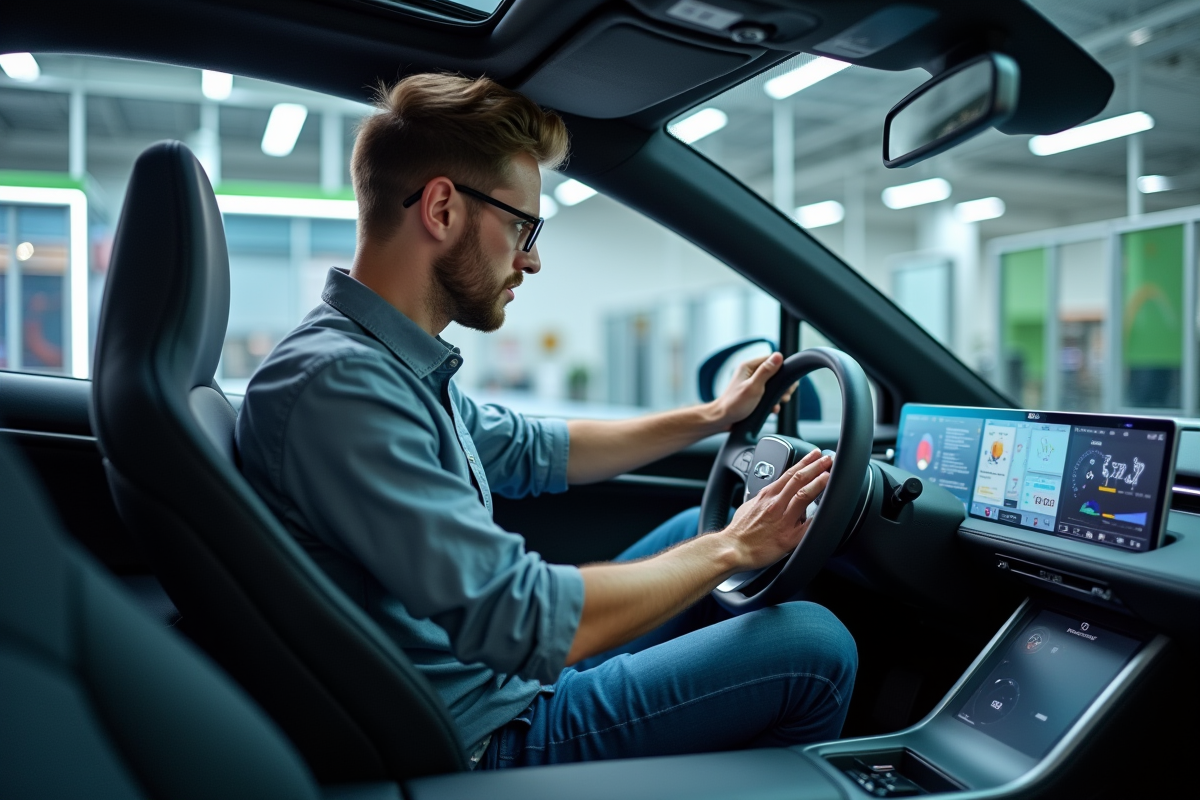 Jeune ingénieur examinant un tableau de bord électrique