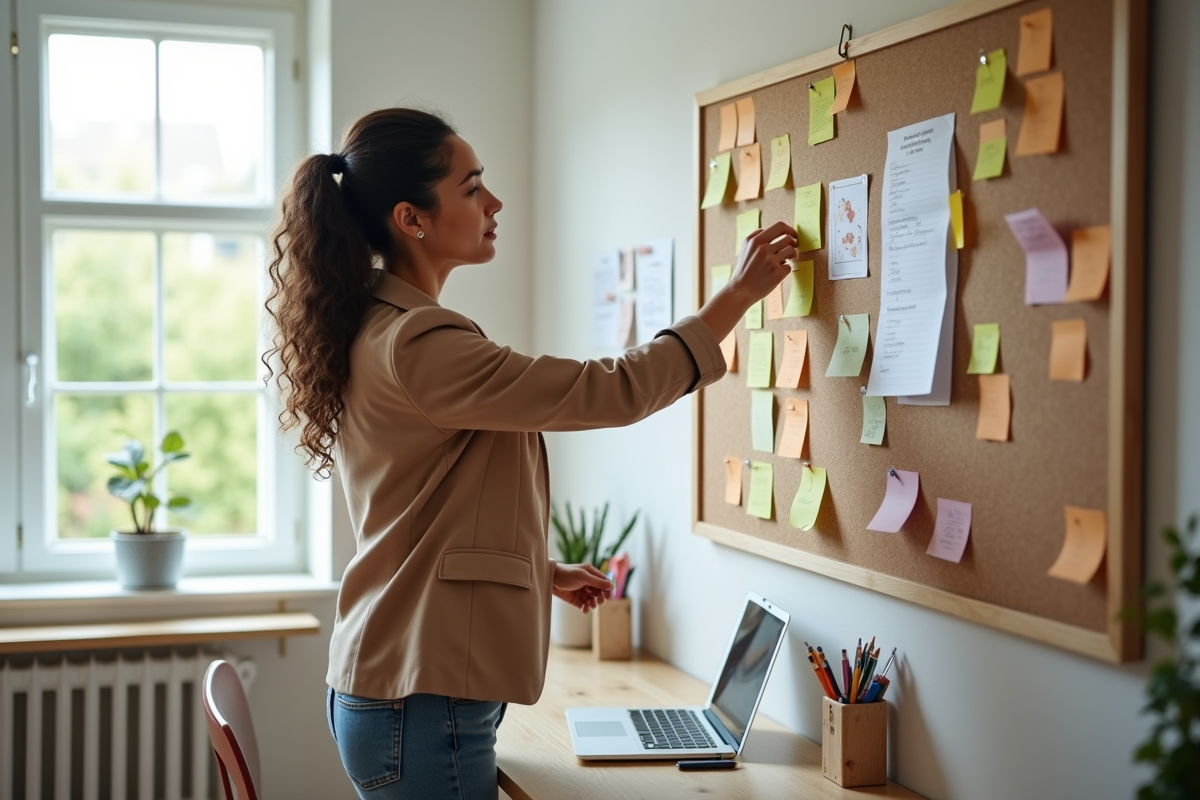 Jeune femme planifiant avec tableau d
