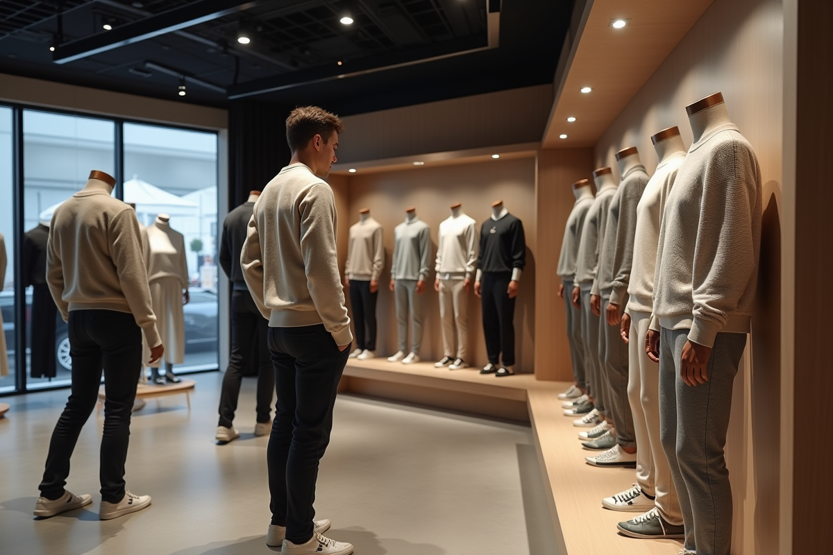 Jeune homme stylé dans une boutique de luxe futuriste
